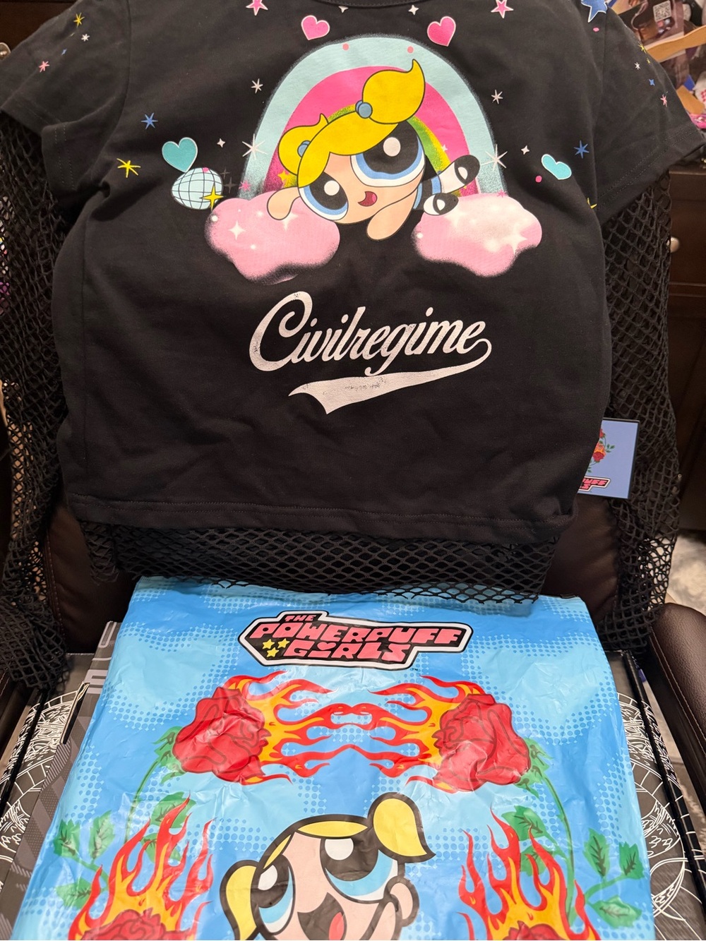 Civil Regime Black Powerpuff Girls Shirt with black net sleeves